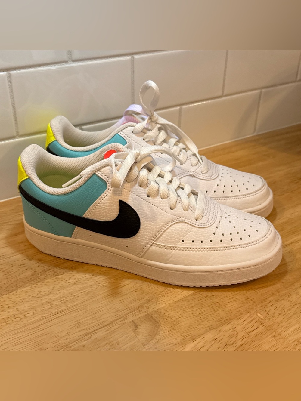 Nike Court Vision Low Women's Basketball Sneakers White/Black-Aurora Green-Volt